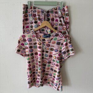 Nick & Nora | Pink Dessert Print Pajama Set Cute Cozy Sleepwear | Size Medium
